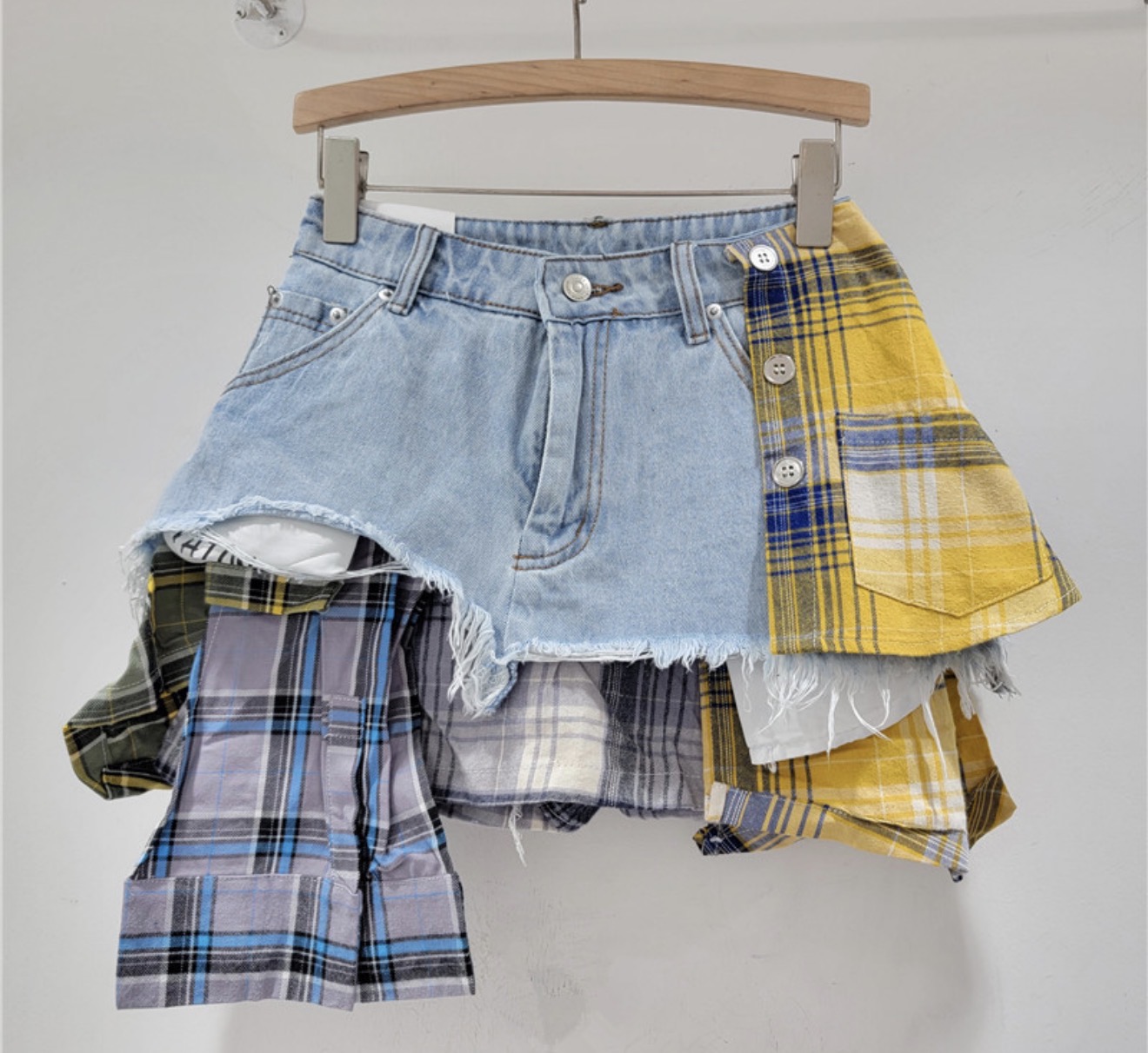 Denim Plaid Skirts